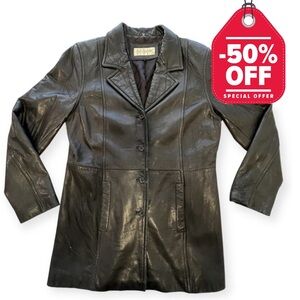 Jones New York Womens Leather Jacket Black Y2K Blazer Vintage